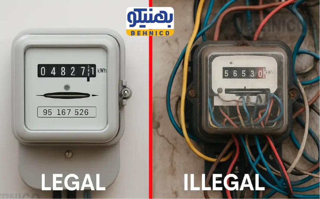 انشعاب غیرمجاز برق، استفاده از برق همسایه، دستکاری کنتور