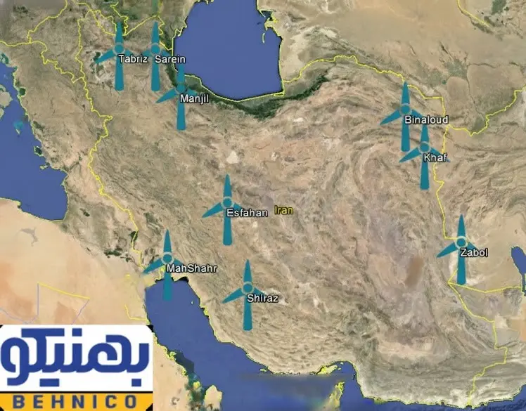 نقشه نیروگاه های بادی در ایران