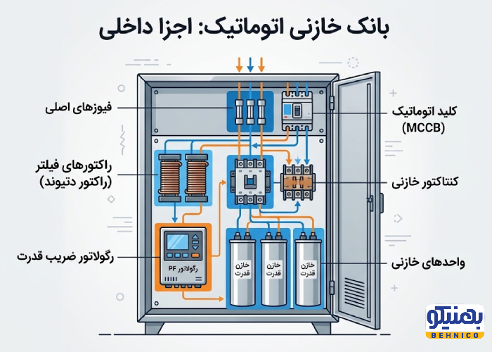 اینفوگرافیک اجزای داخلی بانک خازنی اتوماتیک